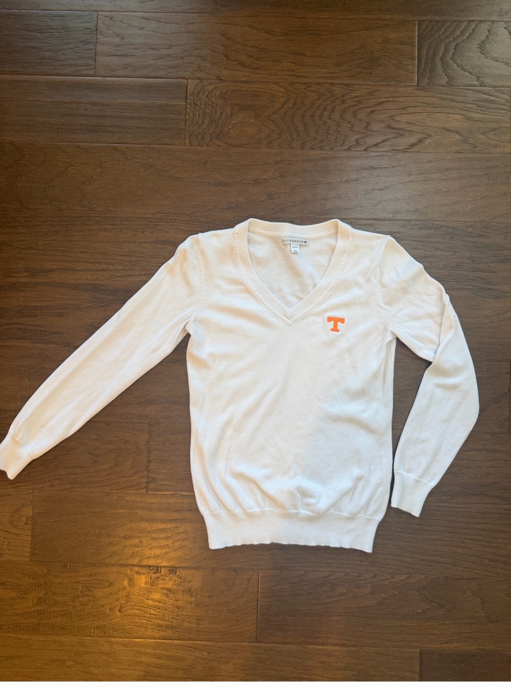 Cutter & Buck Women’s White V-Neck Sweater with Embroidered Tennessee 'T' Logo